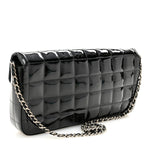 Patent Quilted East West Chocolate Bar Flap Black