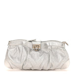 Metallic Calfskin Small Gancini Clutch Silver