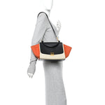 Smooth Calfskin Linen Small Tri-Color Trapeze Orange