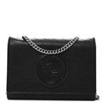 Sakai Be Green Calfskin Diagonal Stitched Blondie Wallet on Chain Black