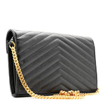 Grain De Poudre Matelasse Chevron Monogram Chain Wallet Black