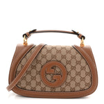 GG Monogram Calfskin Medium Blondie Top Handle Bag Beige Dark Brown
