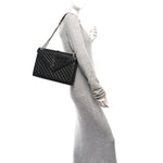 Grain De Poudre Textured Mixed Matelasse Large Triquilt Monogram Satchel Black