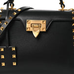 Grainy Calfskin Small Rockstud Alcove Top-Handle Flap Bag Black