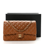 Lambskin Quilted Medium Double Flap Brown