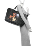 Textured Coated Canvas Bambi Print Large Antigona Tote Black