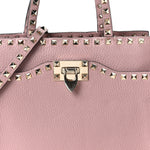 Grained Calfskin Rockstud Flip Lock Tote Lipstick