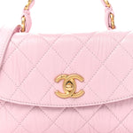 Crumpled Lambskin Quilted Mini CC Links Top Handle Flap Light Pink