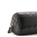 Caviar Quilted Barrel Clutch With Chain Black