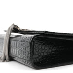 Calfskin Crocodile Embossed Small Classic Monogram Kate Tassel Satchel Black