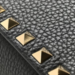 Pebbled Calfskin Rockstud Wristlet Zip Pouch Black