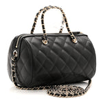 Caviar Quilted Barrel Clutch With Chain Black