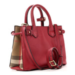 Grainy Calfskin House Check Small Banner Tote Red