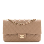 Caviar Quilted Medium Double Flap Beige