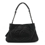 Caviar Quilted Expandable Zip Shoulder Bag Black