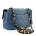 Washed Denim Quilted Mini Rectangular Flap Blue