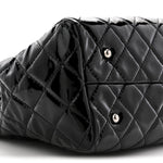Patent Quilted Large Coco Shine Shopping Tote Black
