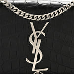 Calfskin Crocodile Embossed Small Classic Monogram Kate Tassel Satchel Black