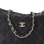 Denim Quilted Hobo Clutch With Chain Dark Blue Orange