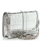 Metallic Crocodile Embossed Calfskin Greca Goddess Wallet On Chain Silver
