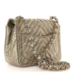 Metallic Crumpled Calfskin Chevron Quilted Mini Square Flap Gold