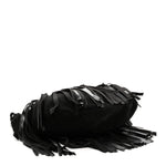 Suede Calfskin Fringe Buffalo Horn Mombasa Hobo Black
