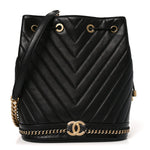 Sheepskin Chevron Quilted Drawstring Bag Black