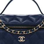 Caviar Quilted Top Handle Slim Vanity With Chain Navy