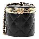 Metal Lambskin Quilted Mini Lock Frame Vanity Clutch Black