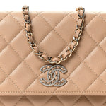Caviar Quilted Crystal CC Wallet On Chain WOC Beige