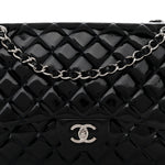 Patent Quilted Jumbo Double Flap Dark Blue