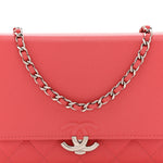 Grained Calfskin Quilted CC Box Wallet On Chain WOC Pink