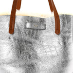 Metallic Lambskin Shearling Medium Phantom Cabas Reversible Tote Natural Silver