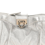 Metallic Calfskin Small Gancini Clutch Silver
