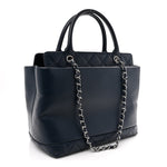 Soft Caviar CC Medium Top Handle Tote Navy Blue