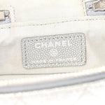 Metallic Caviar Quilted Mini Top Handle Vanity With Chain Silver