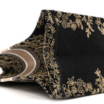 Canvas Embroidered Large Ornamental Cornely Book Tote Black Beige