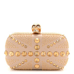 Calfskin Studded Britannia Skull Box Clutch Beige