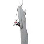 X GUCCI Canvas Boarded Plutone Calfskin Flora Logo Print Small Hourglass Top Handle Bag White Multicolor Black