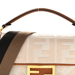 Canvas Vitello King Bi-Color Strap FF Embroidered Mini Baguette Grezzo Brandy Cuoio