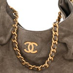 Suede Calfskin Lambskin Quilted Maxi Hobo Grey