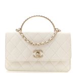 Lambskin Quilted Crystal Top Handle Rectangular Flap White