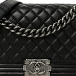 Lambskin Quilted Medium Boy Flap Black