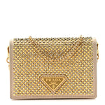 Satin Crystal Metal Triangle Logo Card Holder With Strap Platino