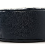 Caviar Quilted Round Clutch With Chain Navy