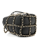 Lambskin Bucket Chain Drawstring Bag Black