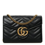 Calfskin Matelasse GG Marmont Chain Wallet Black