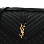 Grain De Poudre Textured Mixed Matelasse Large Triquilt Monogram Satchel Black