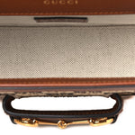 New Canvas Charisma Calfskin Crystal GG Monogram Mini Horsebit 1955 Shoulder Bag Camel Ebony