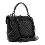 Sheepskin Matelasse Chevron Monogram Monochrome Medium College Bag Black
